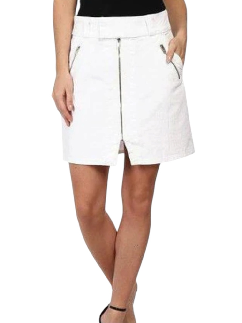 7 FOR ALL MANKIND White Denim Zip Front Mini Skirt Stretch NWT Size 32